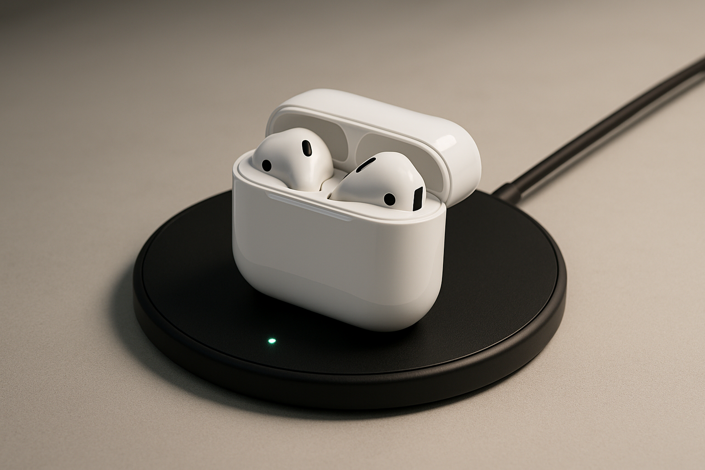 airpodds in case on a wireless charger